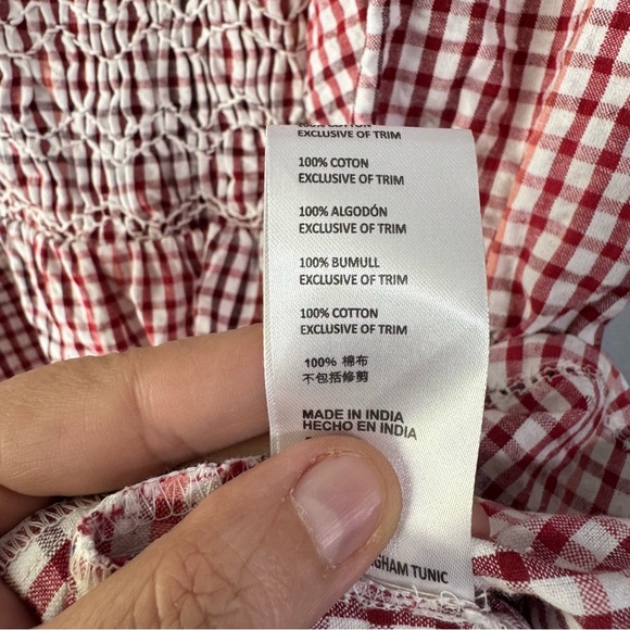 Free People Red and White Checkered gingham tunic Top large - Picture 7 of 8